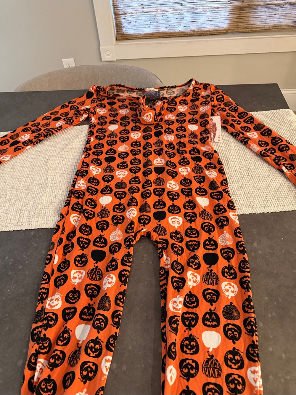 shosho Orange & Black Pumpkin-Print One-Piece Pajamas